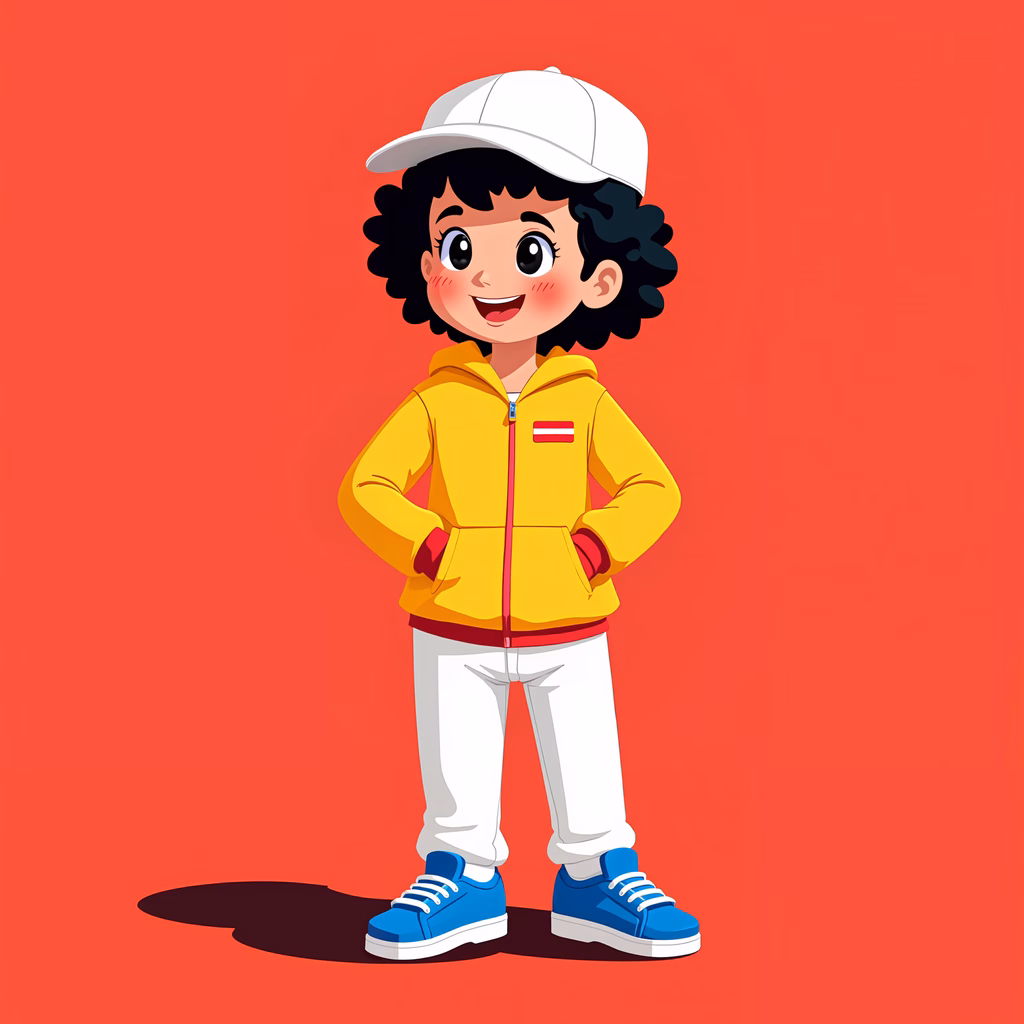 Brightly colored cartoon illustration of a happy child.
