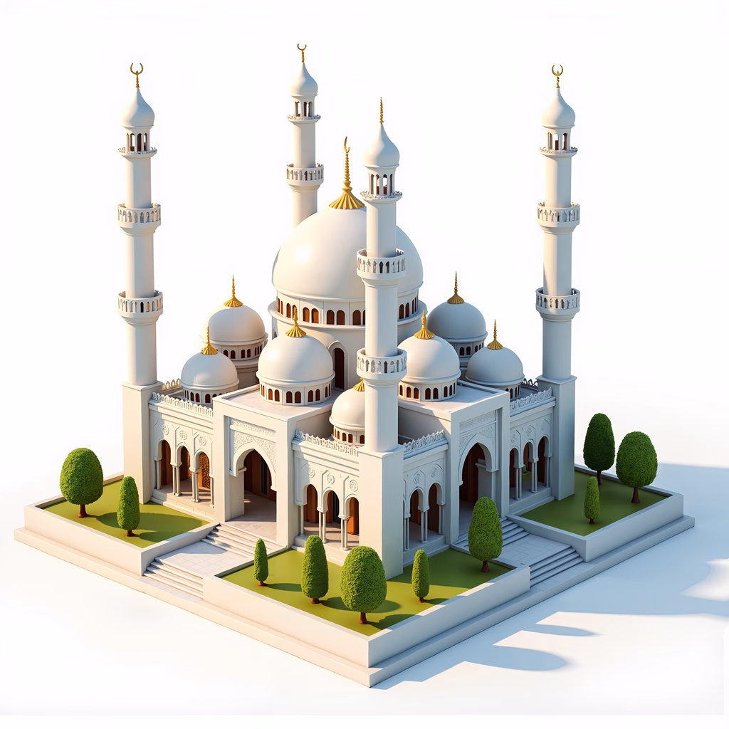 Detailed illustration of Islamic architectural beauty with golden accents and symmetrical design.