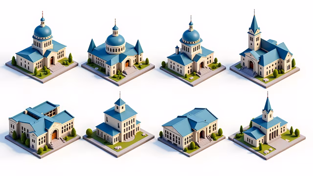 Isometric Church Illustrations