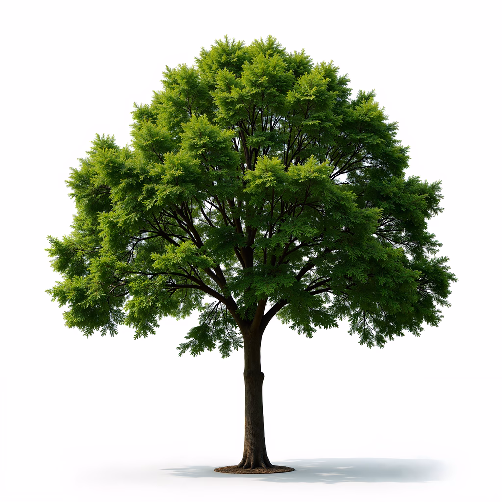 Vibrant green tree illustration with lush foliage and sturdy trunk.