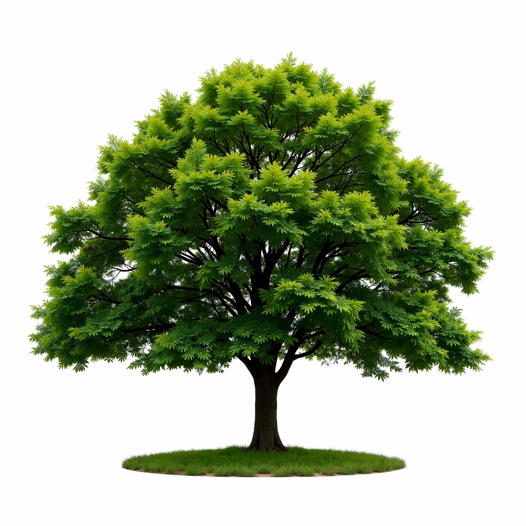 Vibrant green tree illustration, serene nature scene