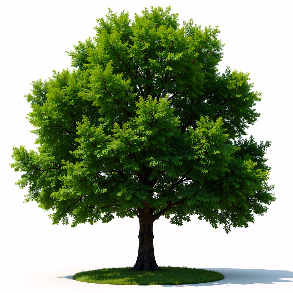 A detailed illustration of a lush green tree with vibrant foliage against a white background.
