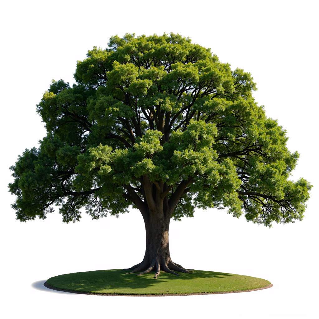 Vibrant green tree illustration, serene nature scene