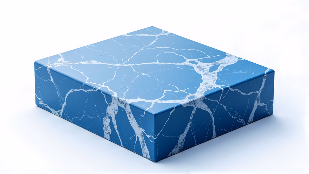 Illustrated blue marble box with intricate white veining on a clean white background.