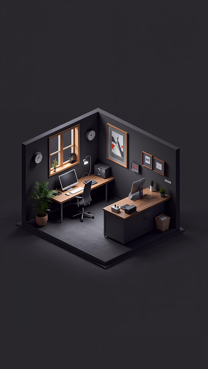 Modern minimalist office with clean lines and natural light.