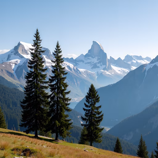 Mountain Landscape with Pine Trees