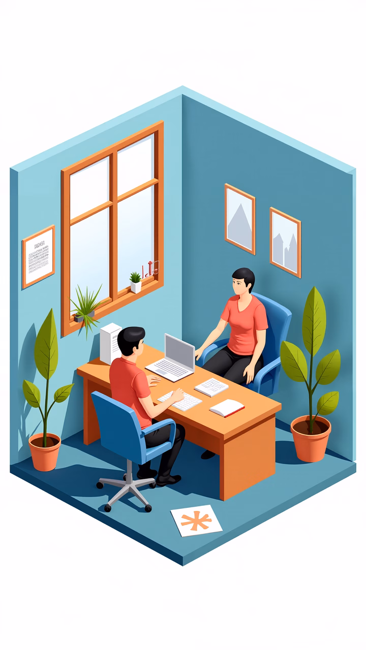 Two people working together in a modern office environment, emphasizing collaboration and productivity.