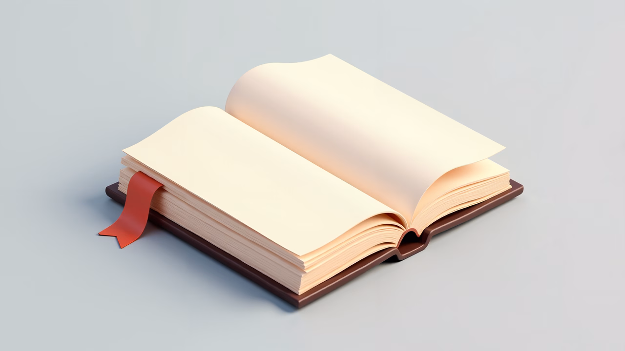 An open book with a red bookmark, symbolizing knowledge and exploration.