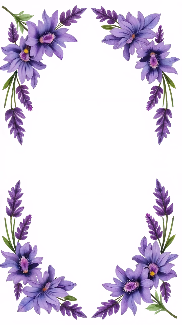 Elegant purple floral border design for decorative use.