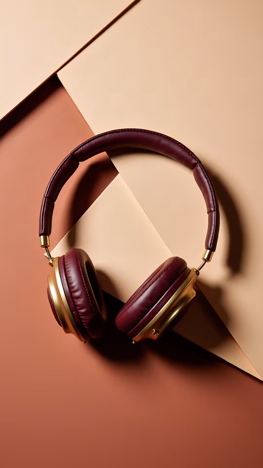Purple Headphones on Geometric Background
