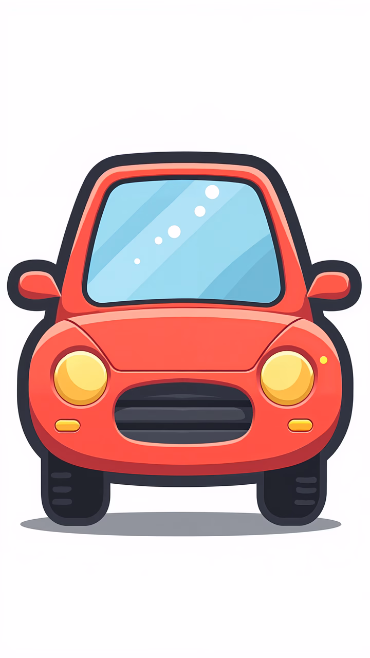 A cute, red car with big eyes and a friendly smile, perfect for kids!
