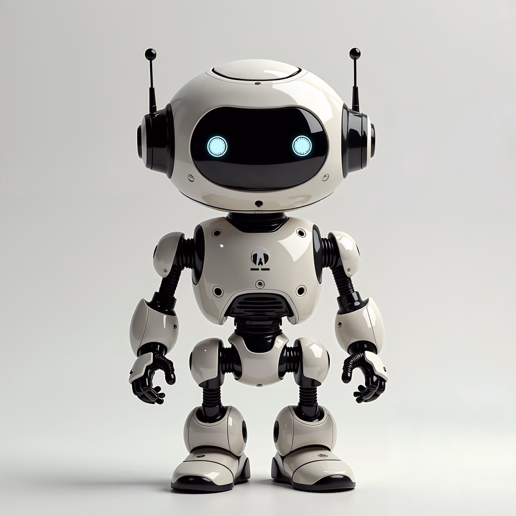 Friendly, modern robot with glowing eyes and sleek design.