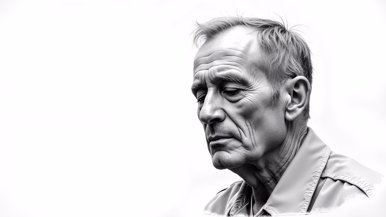 Serious man in black and white, close-up portrait