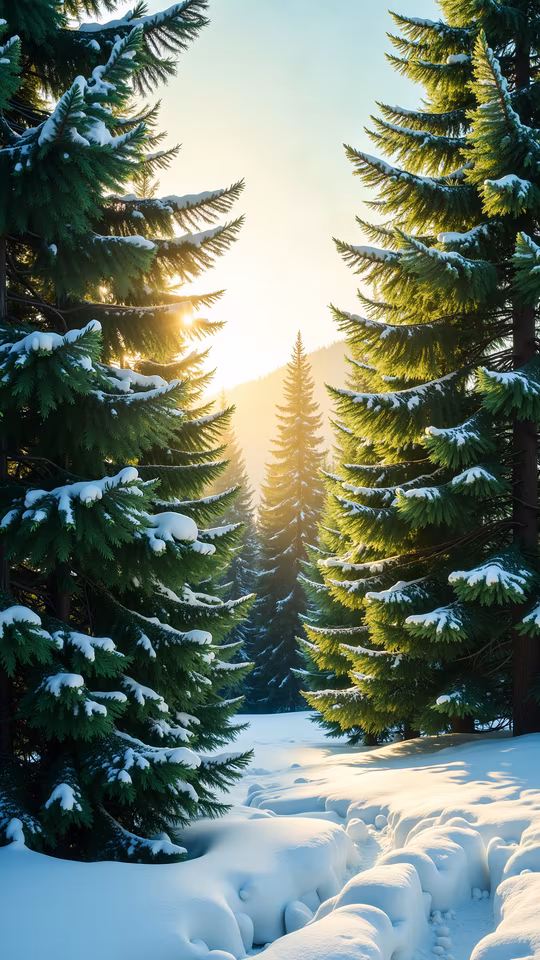 Snowy Forest Sunset