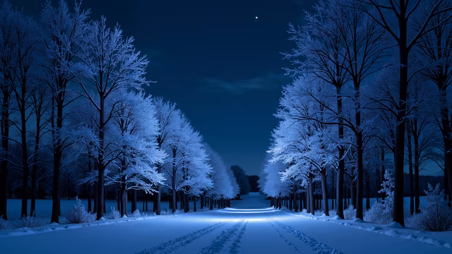 Snowy Night Road