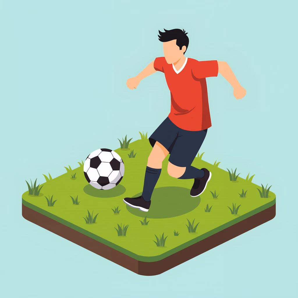 Dynamic soccer player in action, flat color design, sports art, athletic movement