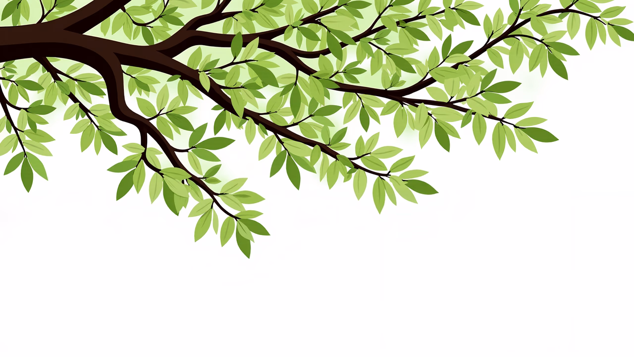Vibrant green leaves on a tree branch against a soft green background, creating a serene natural scene.
