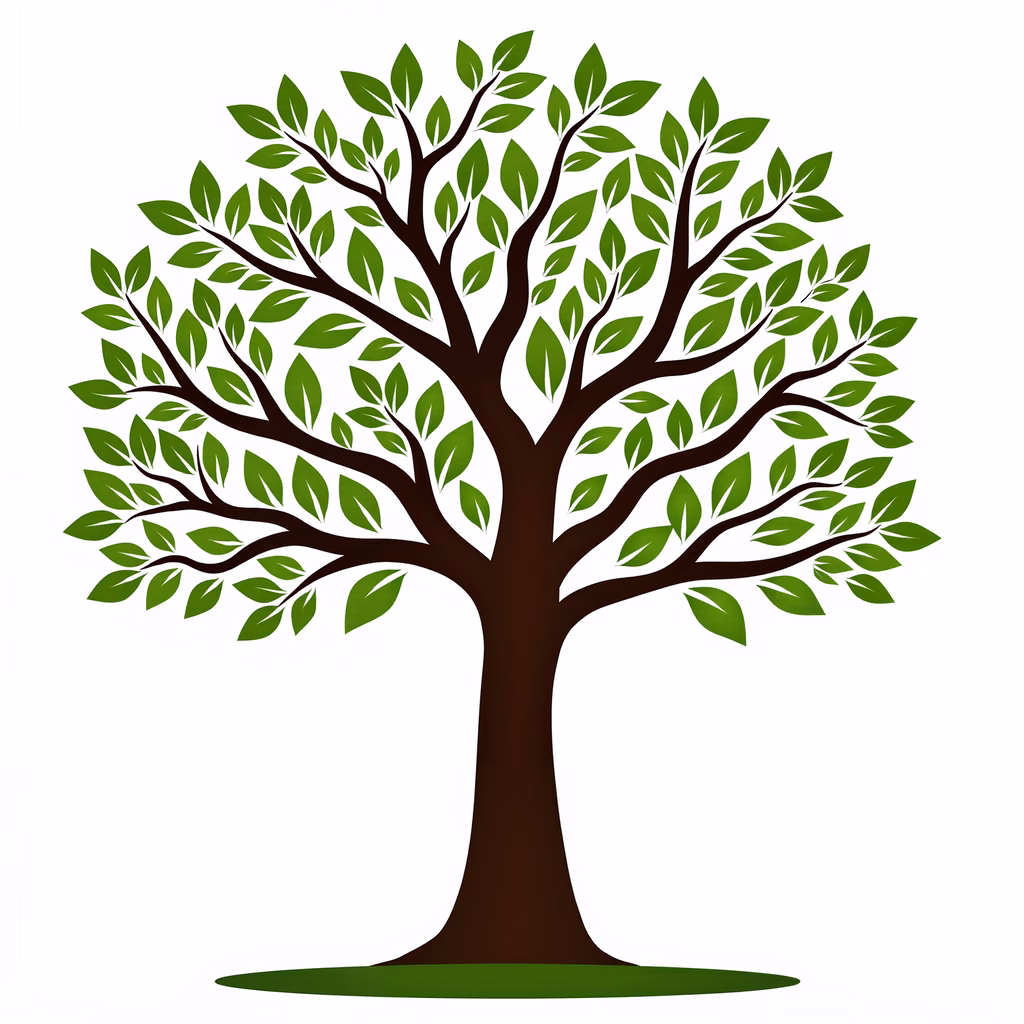 A detailed illustration of a lush green tree with intricate leaves, symbolizing nature's vibrancy and vitality.