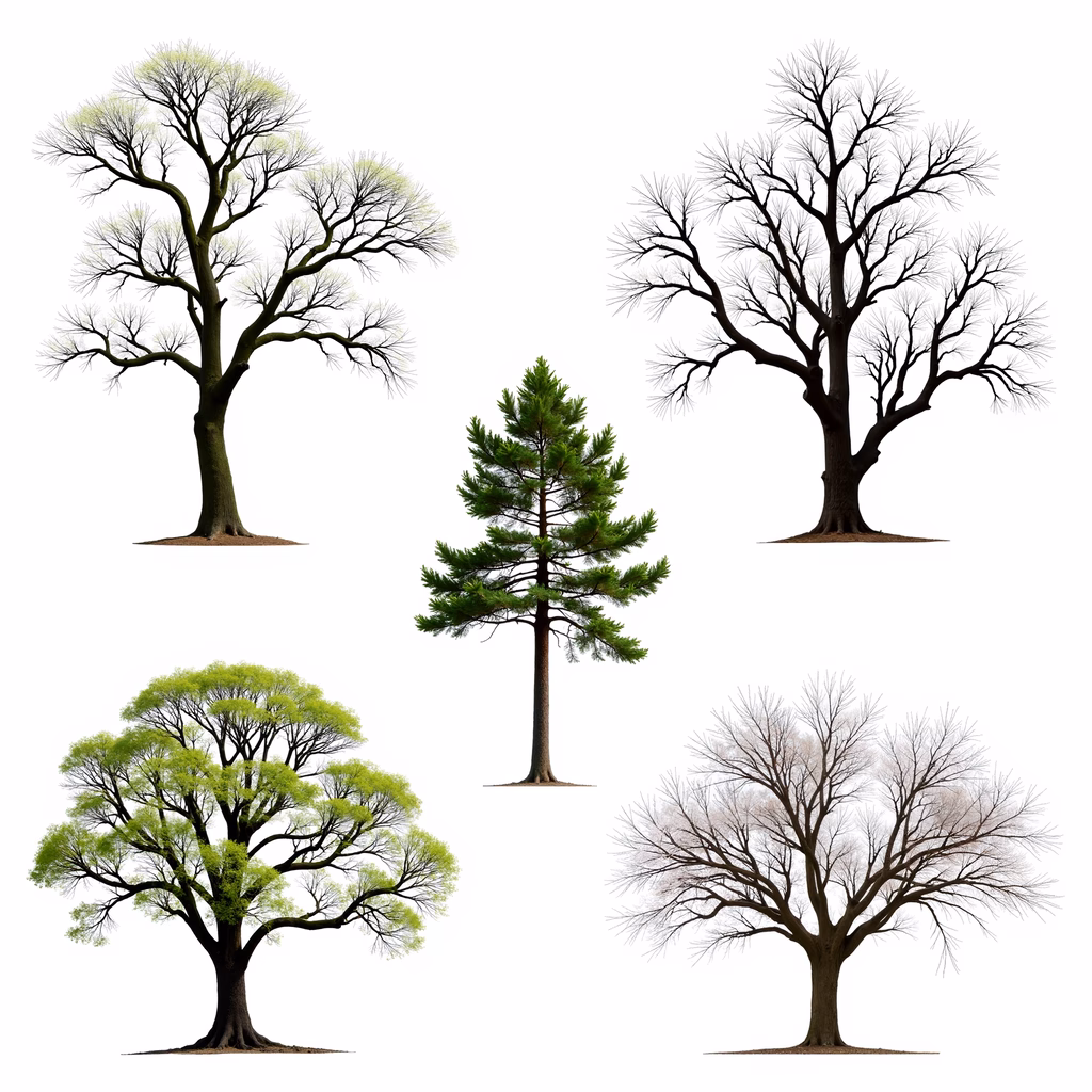 Seasonal trees in detailed illustration form, showcasing nature's beauty through the year.