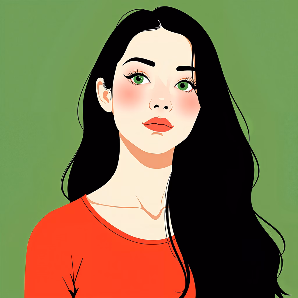 Modern vector portrait with bold lines and flat colors against a green background.
