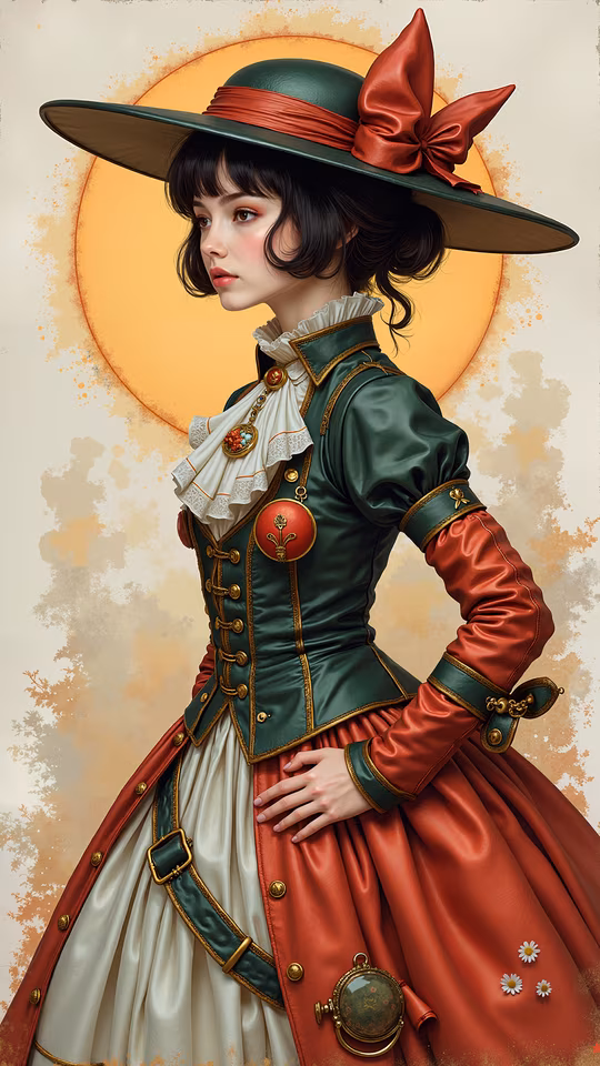 Vintage Lady in Green and Red