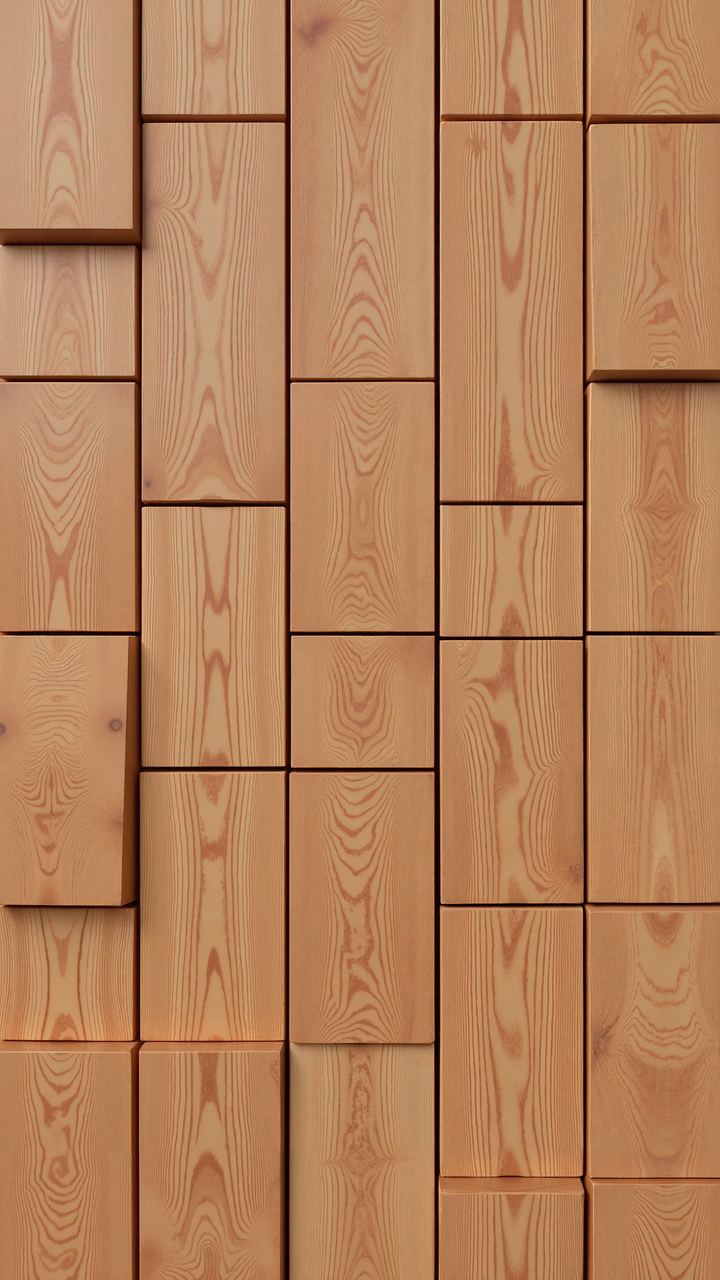 Detailed arrangement of wooden tiles with varied grain patterns and warm tones.