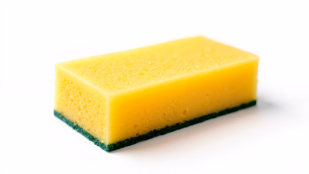Bright yellow sponge on white background