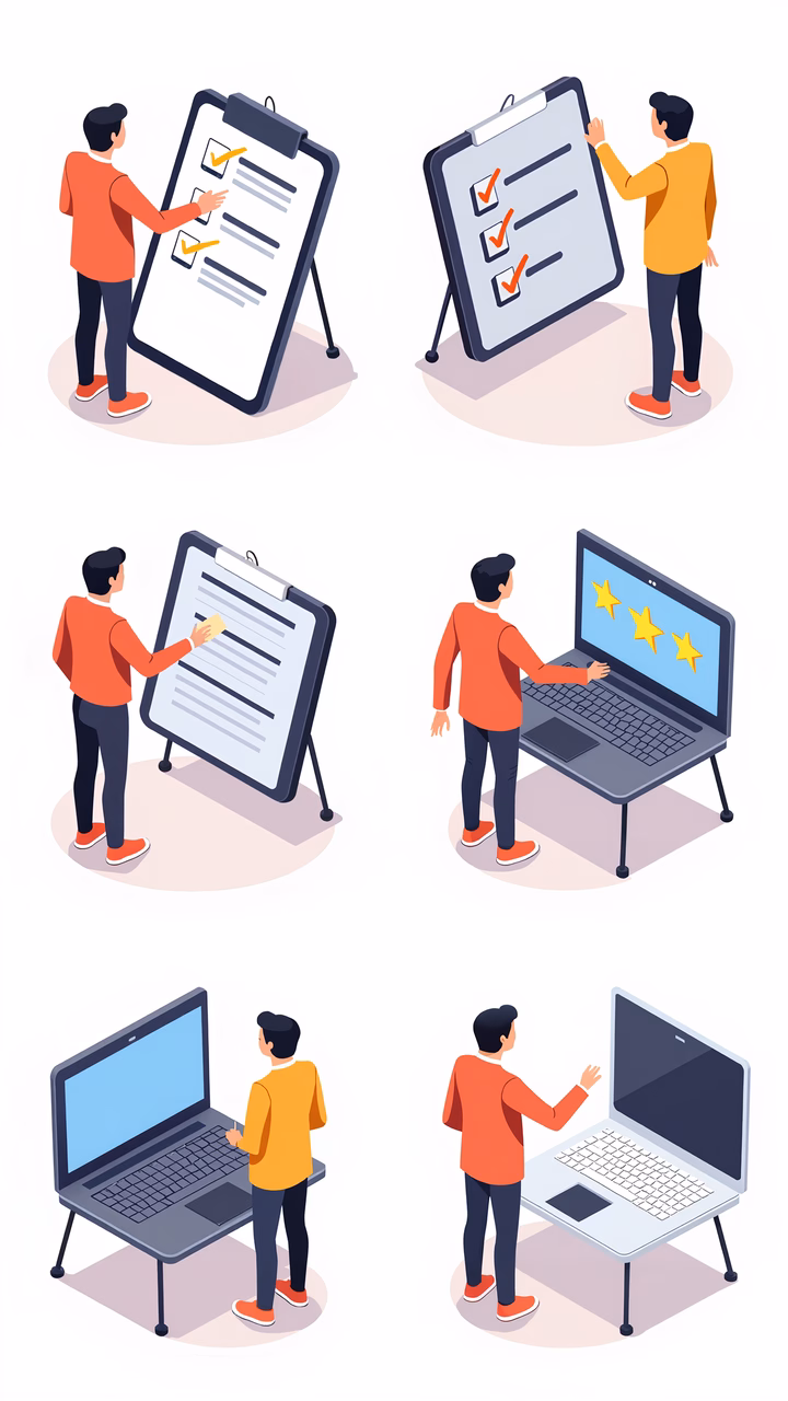 Approval process illustration showing feedback and ratings.