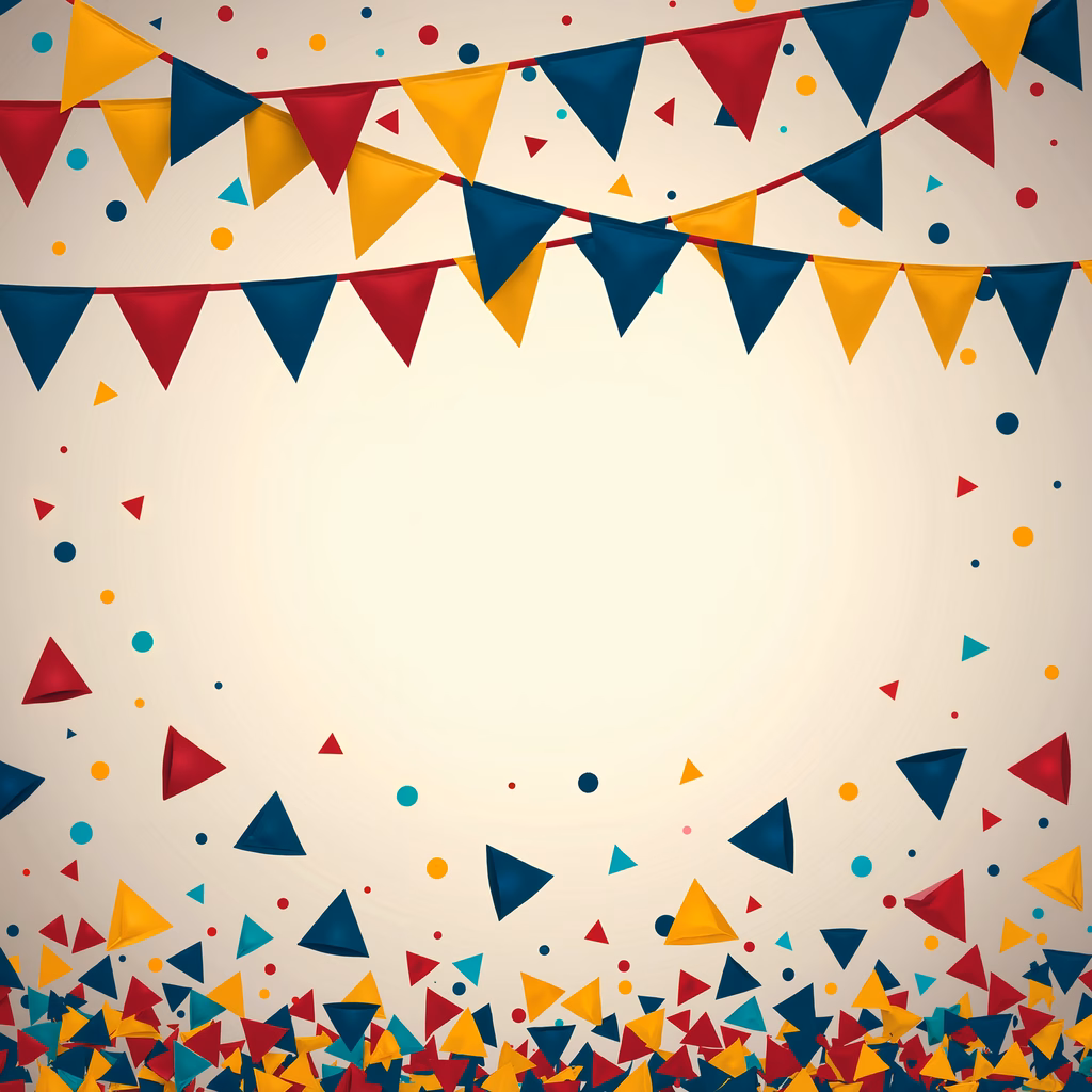 Vibrant celebration bunting with confetti details.