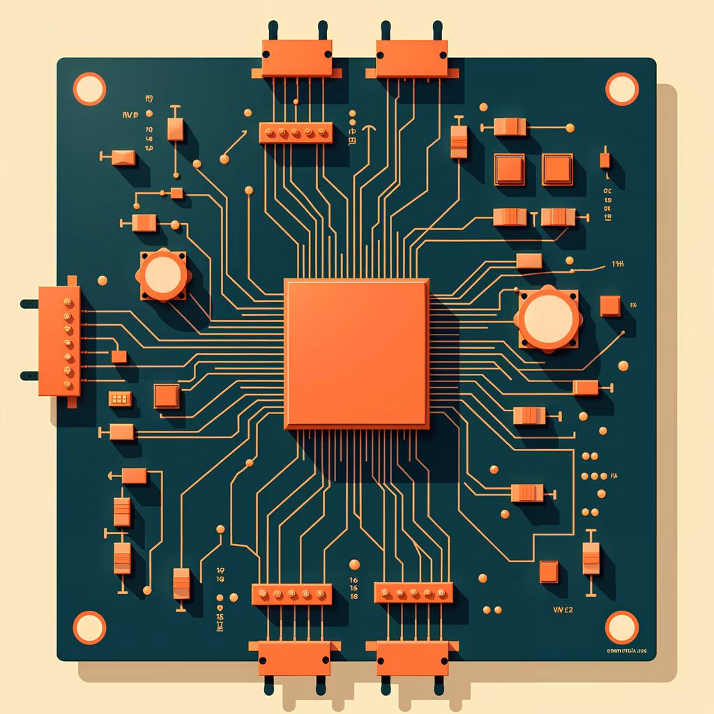 Detailed illustration of a circuit board with vibrant colors and intricate design.