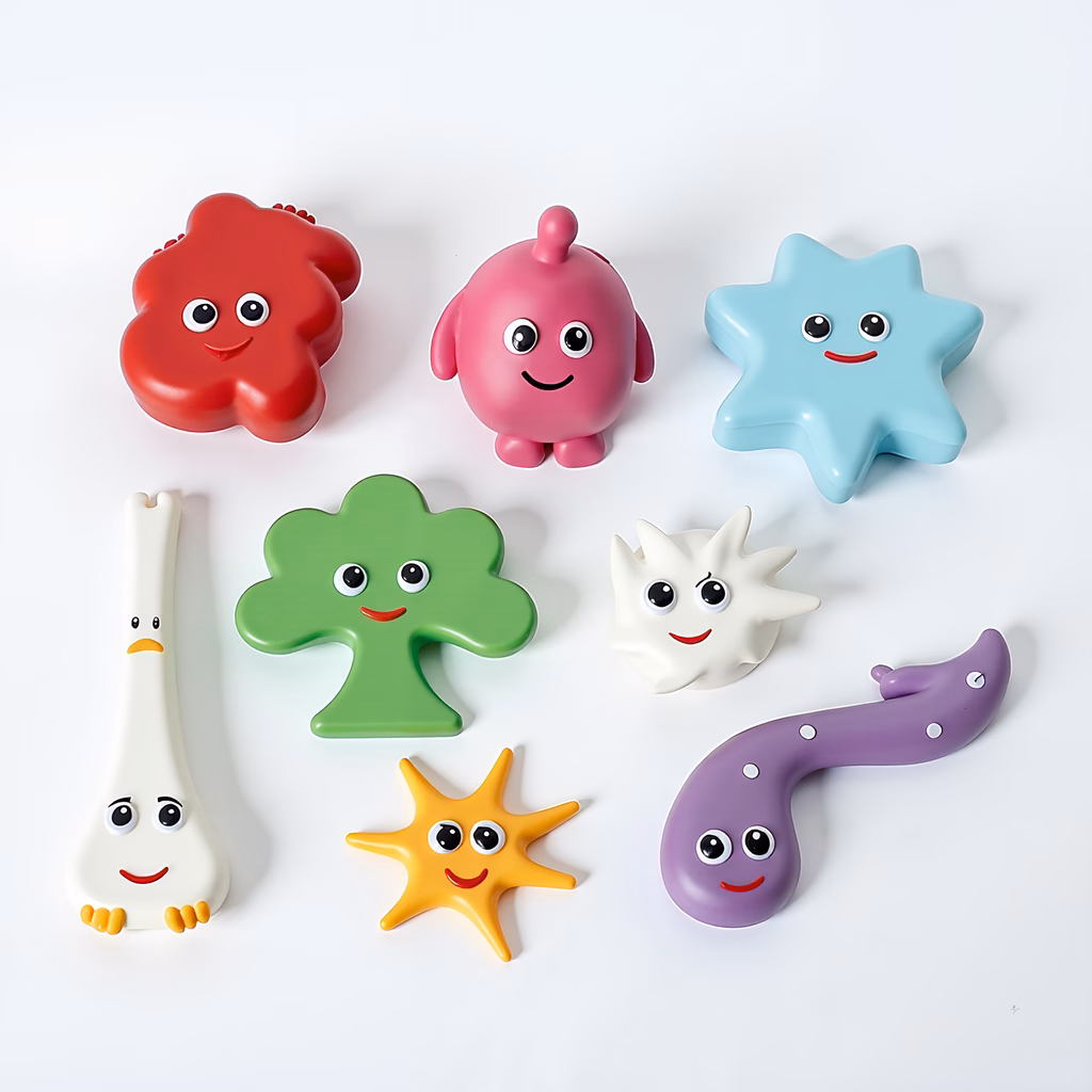 Brightly colored cartoon characters designed to delight children.