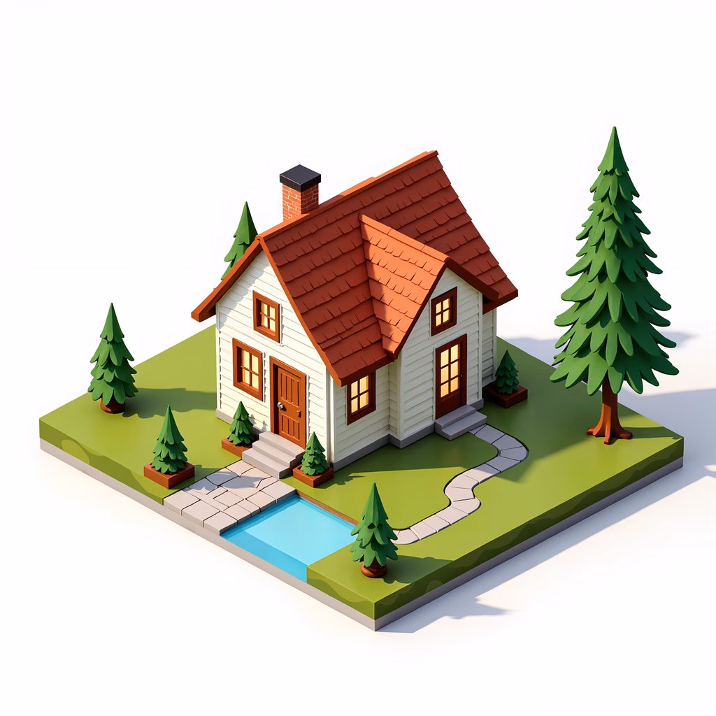 A cozy cottage surrounded by nature, captured in a serene illustration.
