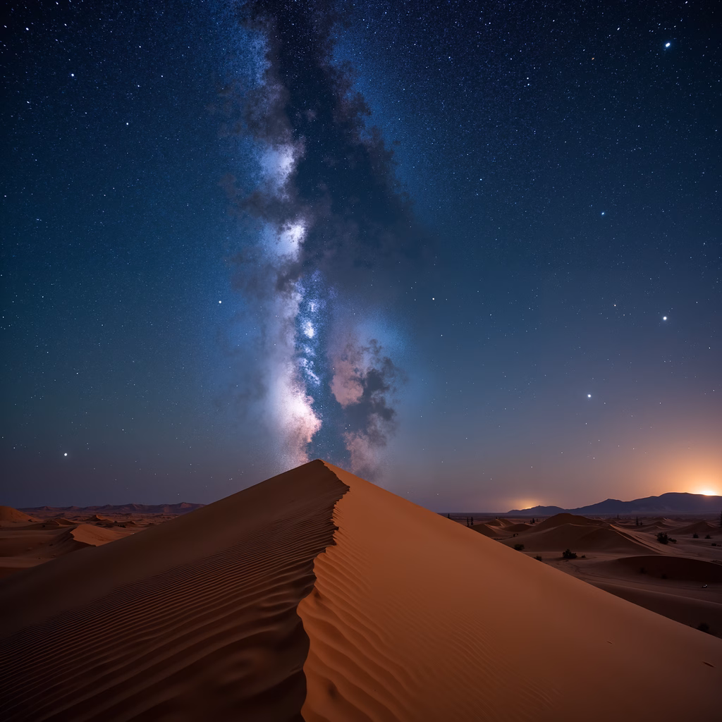 A desert landscape under the Milky Way, showcasing the beauty of nature and the cosmos.