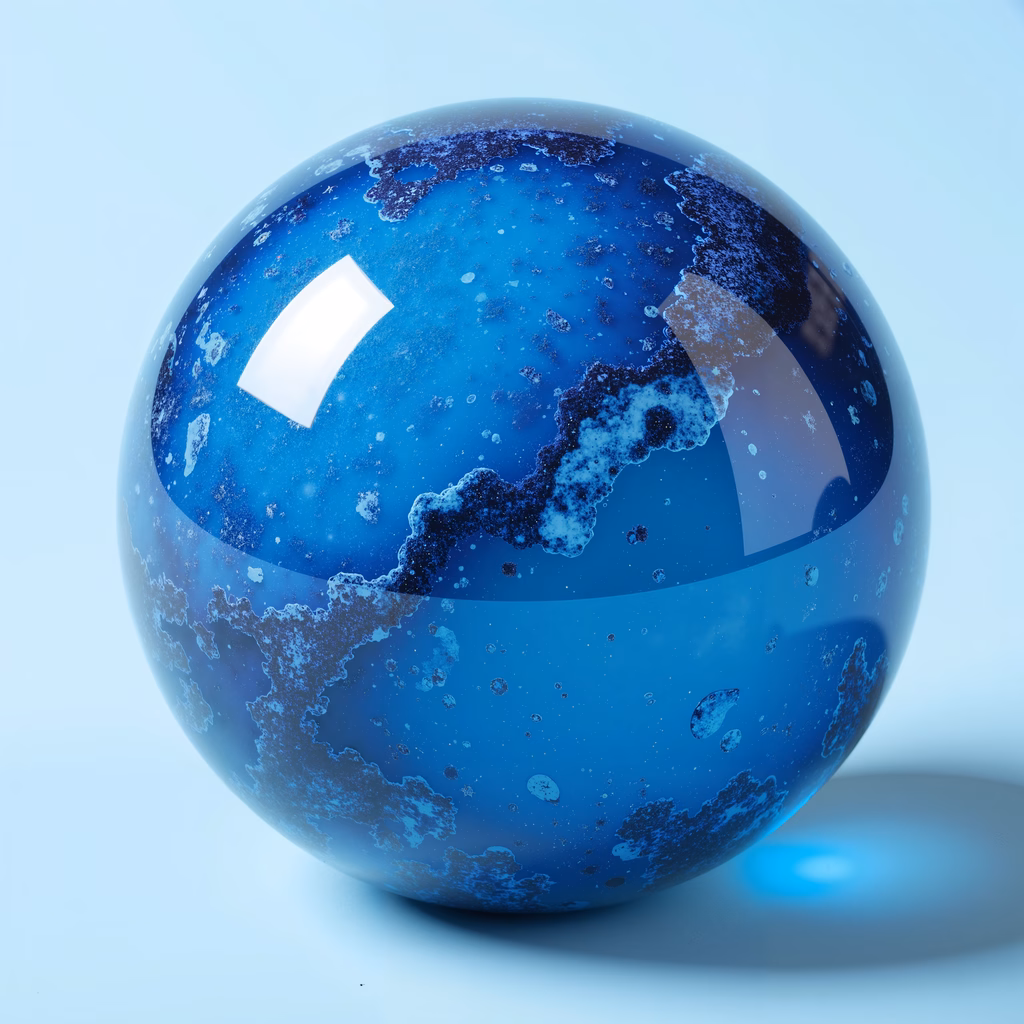 A serene blue globe reflecting a detailed map of Japan, evoking tranquility and introspection.