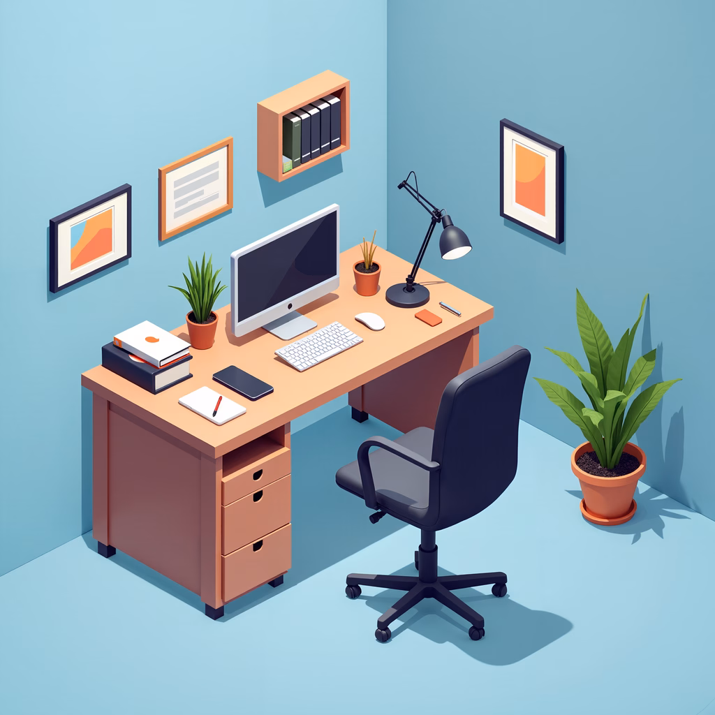 A modern, minimalist workspace with a clean desk and simple decor.