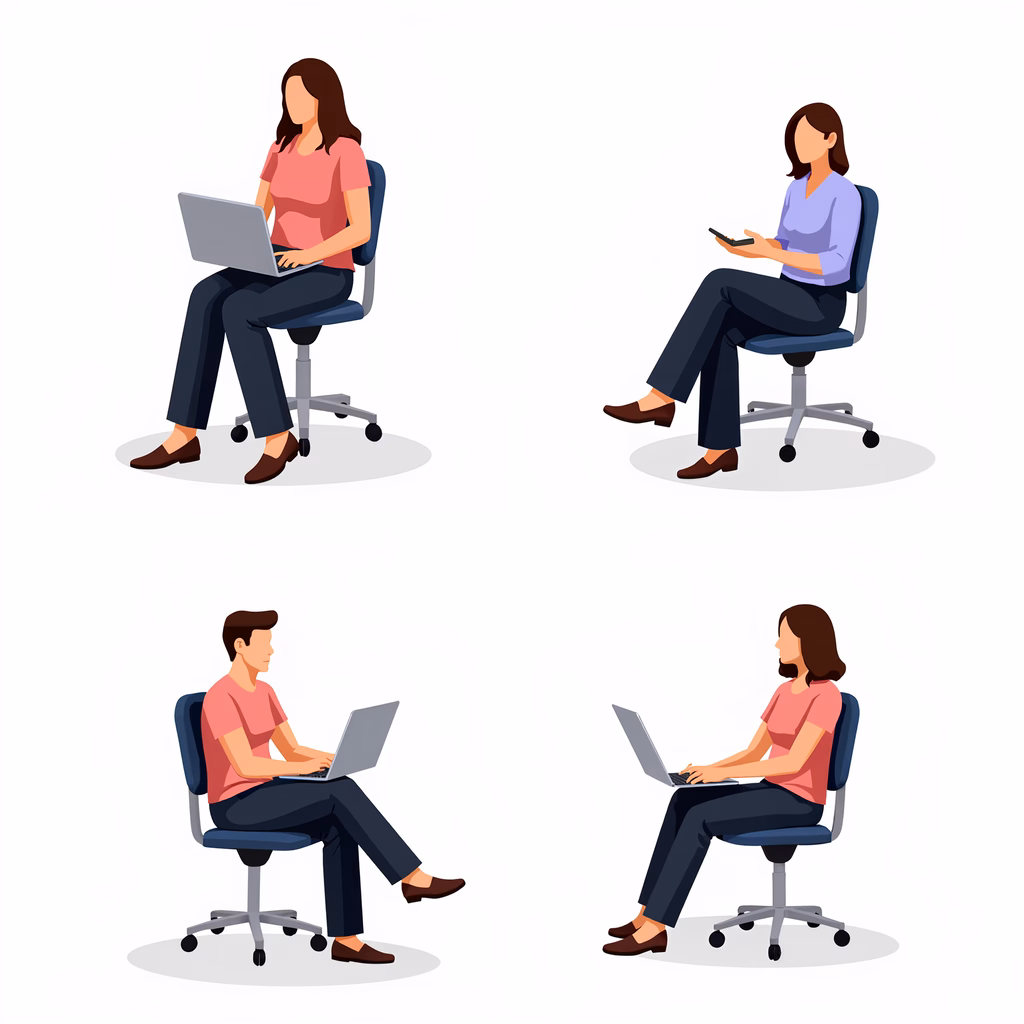 Illustration of people working in an office setting, focusing on productivity and routine tasks.