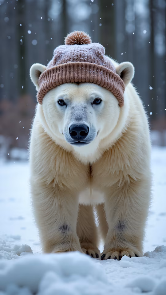 Polar Bear in Knit Hat