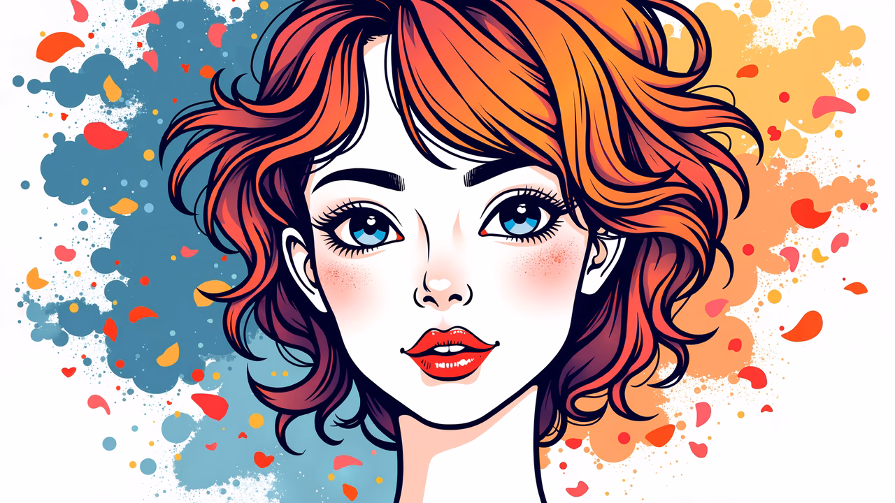 Vibrant pop art portrait with bold colors and expressive features.