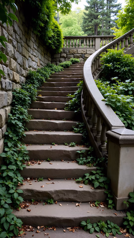 Stone Staircase with Lush Greenery