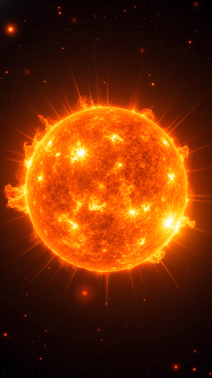 Vibrant sun illustration with dynamic energy and glowing effects.