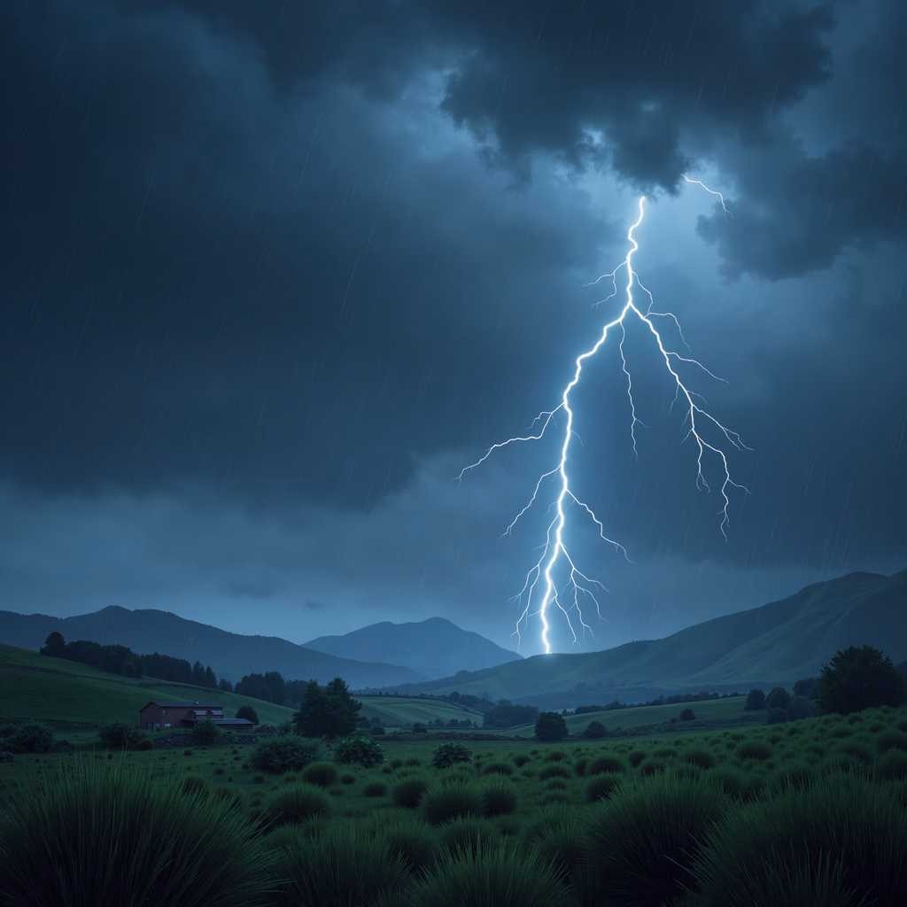 Dramatic thunderstorm over tranquil landscape