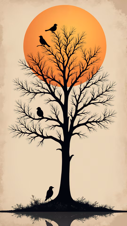 Tree Silhouette with Birds