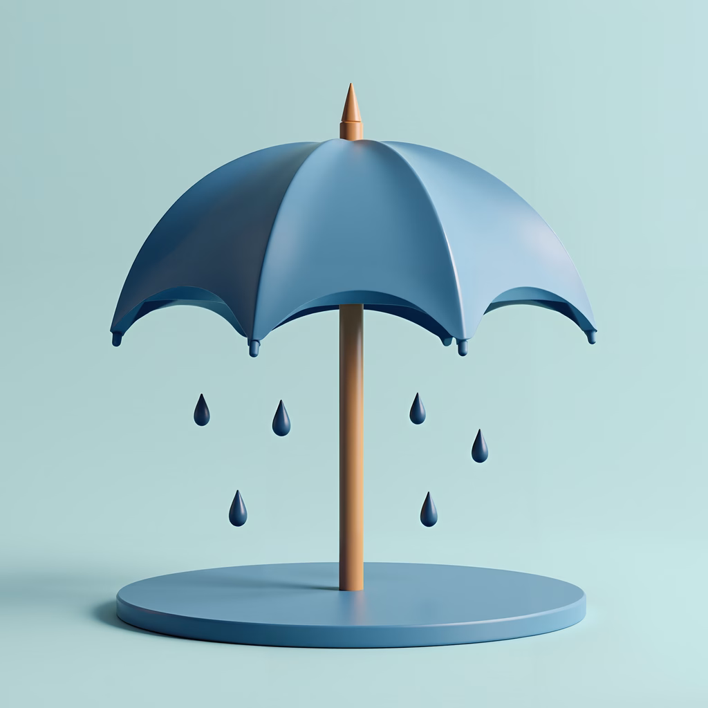 Minimalist umbrella illustration with raindrops, serene atmosphere
