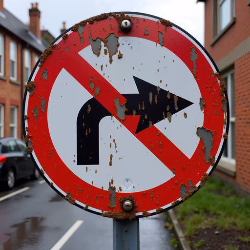 Weathered No Right Turn Sign