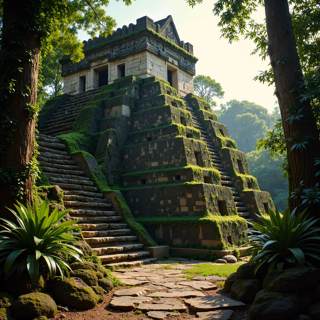 Ancient pyramid amidst verdant surroundings, evoking a sense of tranquility and historical intrigue.