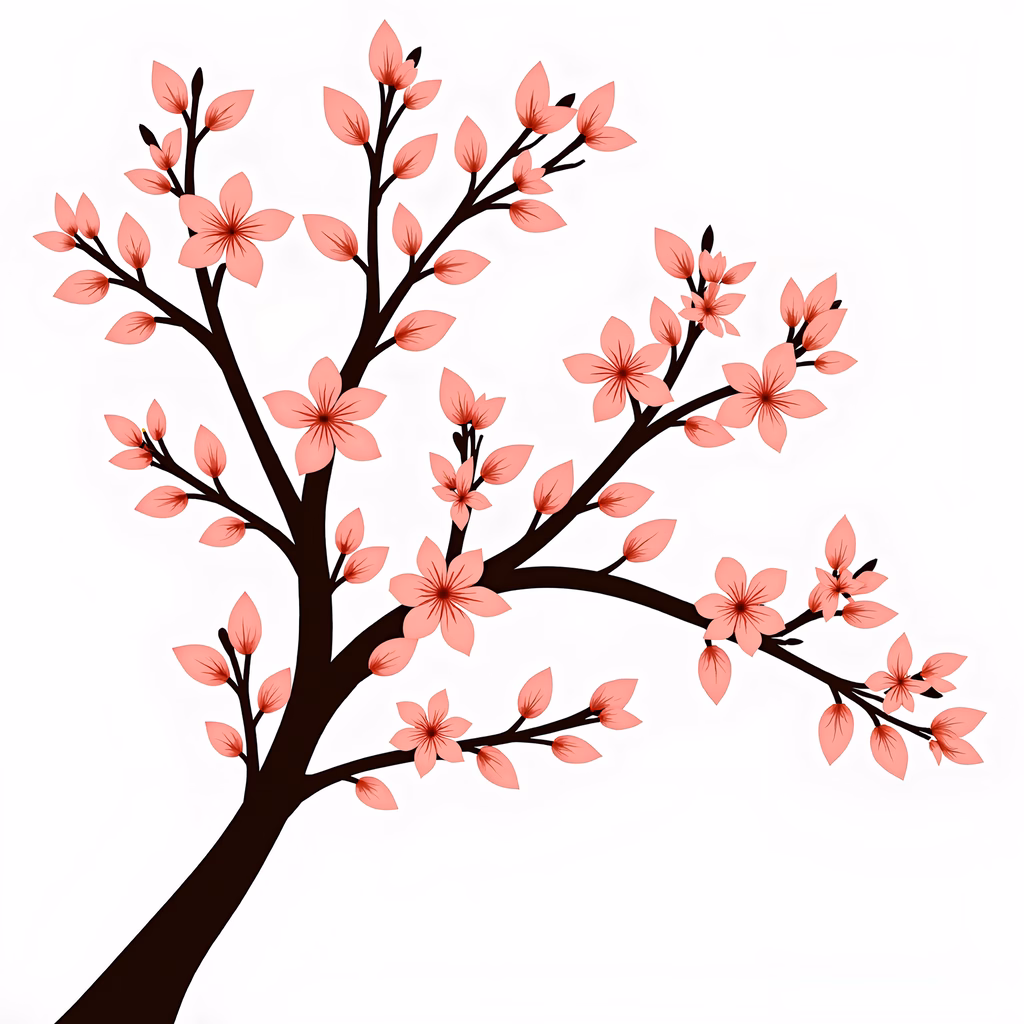 Delicate pink cherry blossoms in a serene illustration.