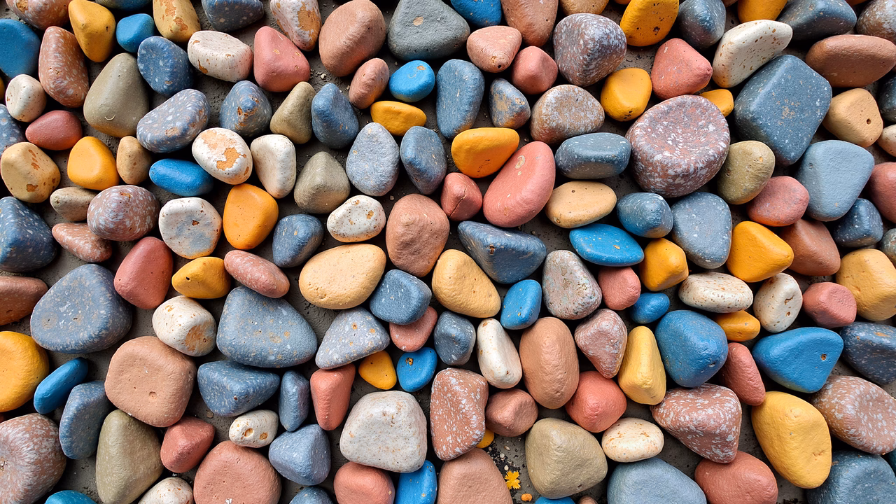A colorful array of pebbles in a detailed illustration.