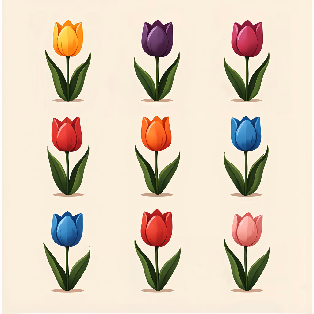 Vibrant tulips in various colors on a beige background.