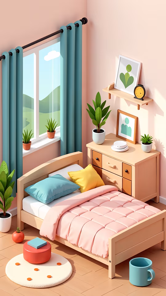 Cozy Pastel Bedroom Illustration