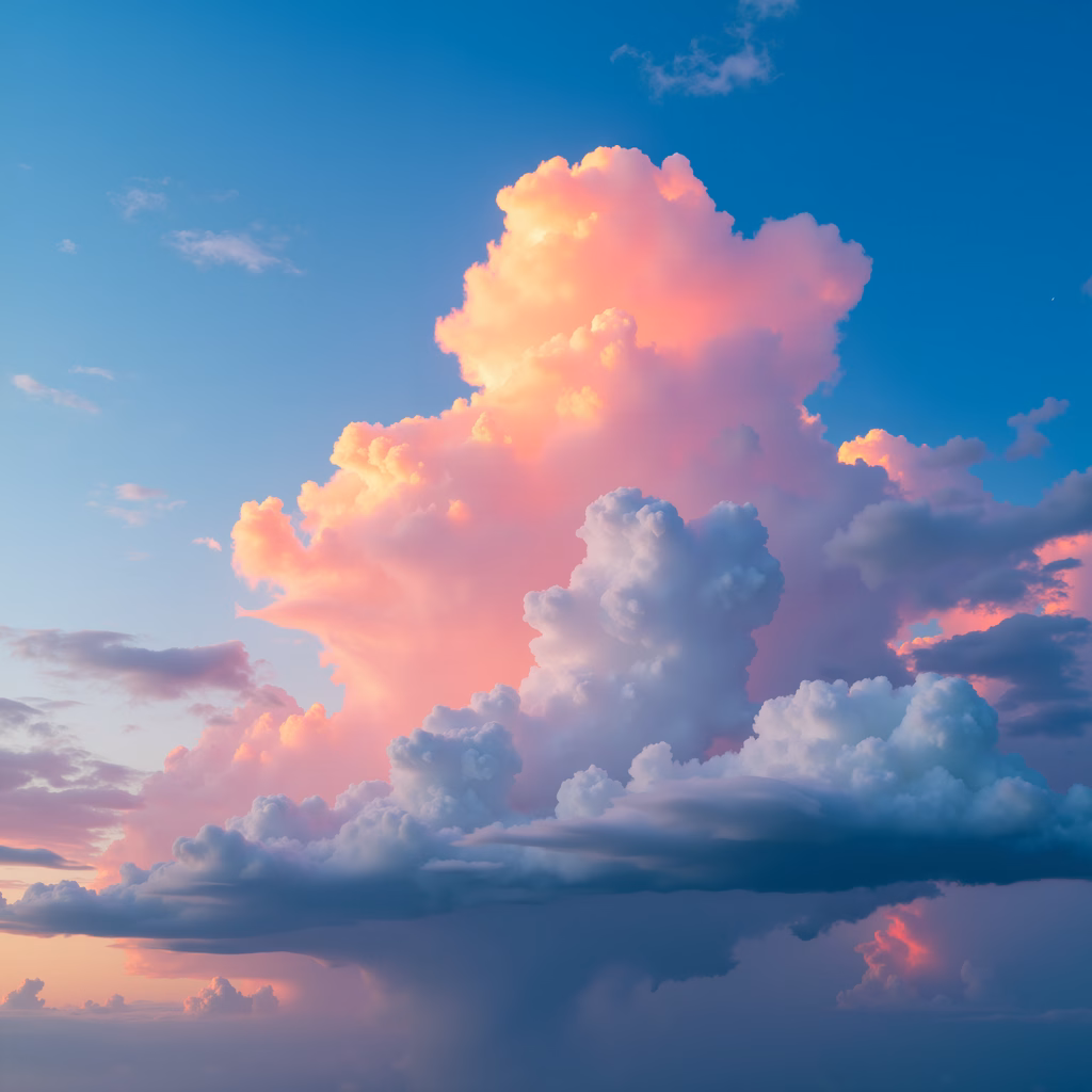 Serene sunset cloudscape with vibrant colors and intricate textures.
